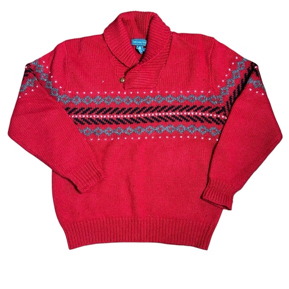 Christopher Hayes Sweater Men's L Knit Red Striped Mock Neck 100%‎ Wool Vintage